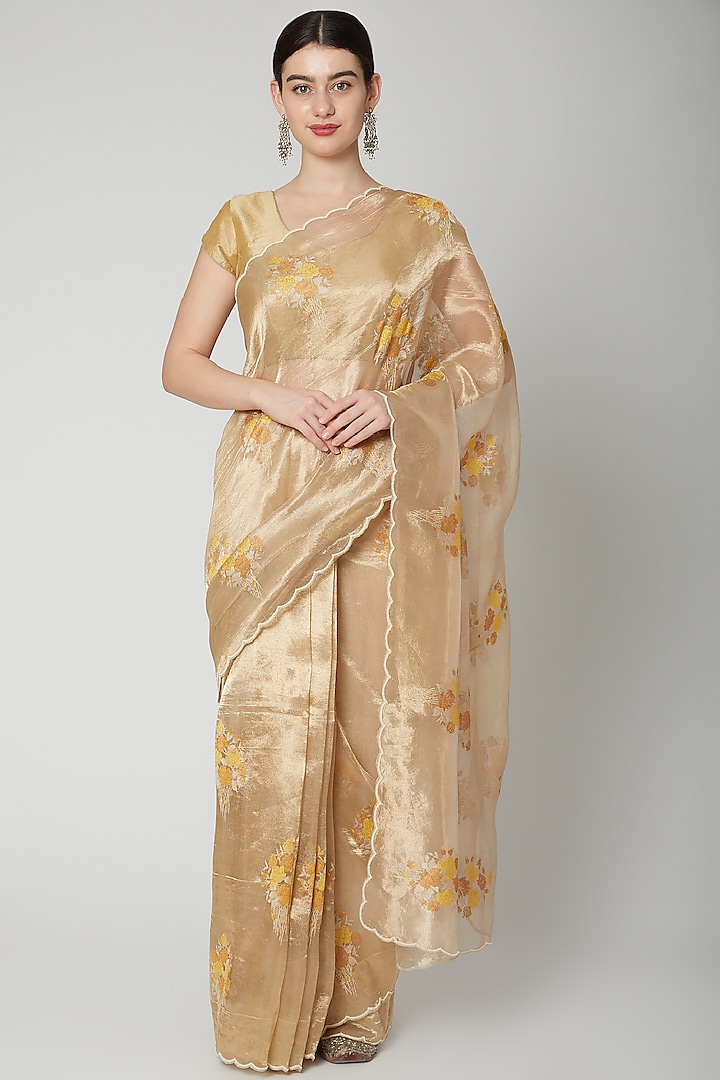 Gold Embroidered Saree Set by Dev R Nil