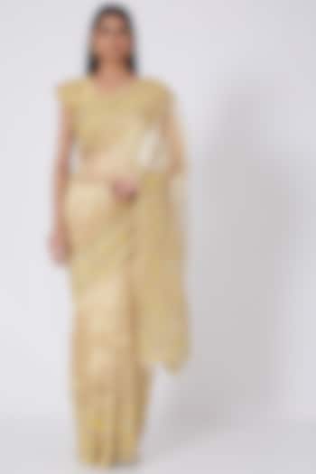 Gold & Yellow Aari Embroidered Saree Set by Dev R Nil