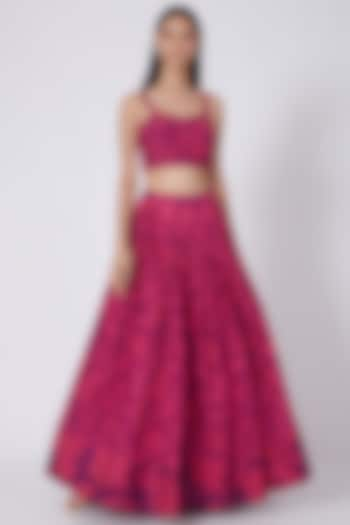 Fuchsia & Purple Digital Printed Skirt Set by Dev R Nil at Pernia's Pop Up Shop