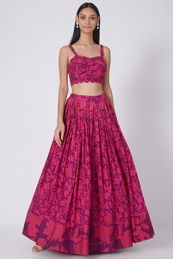 Fuchsia & Purple Digital Printed Skirt Set by Dev R Nil