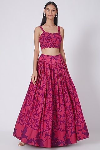 Fuchsia & Purple Digital Printed Skirt Set by Dev R Nil