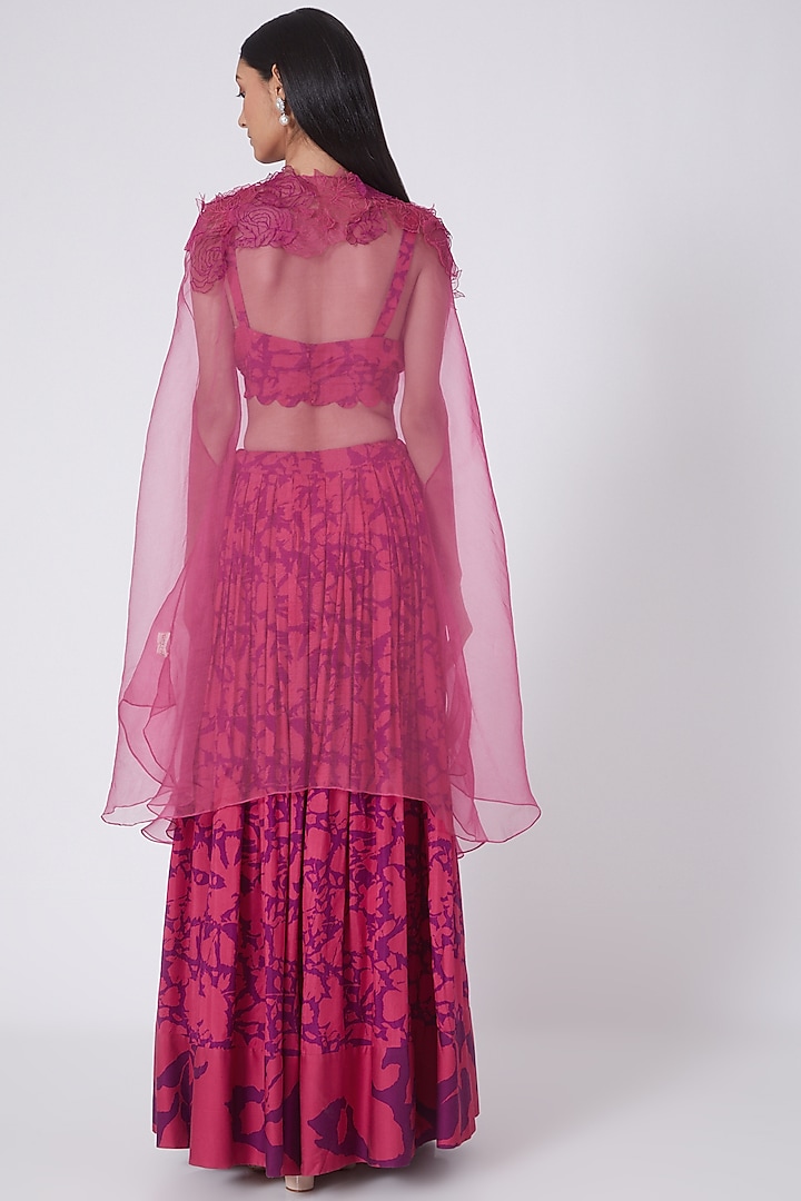 Fuchsia & Purple Printed Skirt Set by Dev R Nil at Pernia's Pop Up Shop