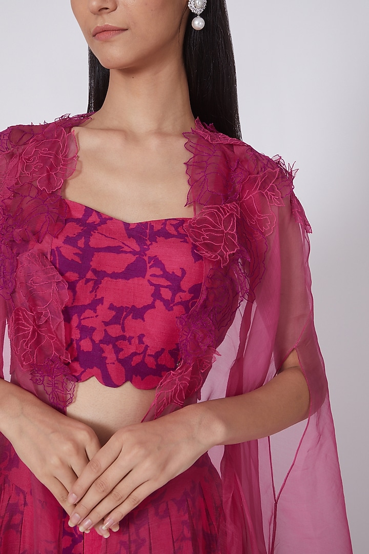 Fuchsia & Purple Printed Skirt Set by Dev R Nil at Pernia's Pop Up Shop