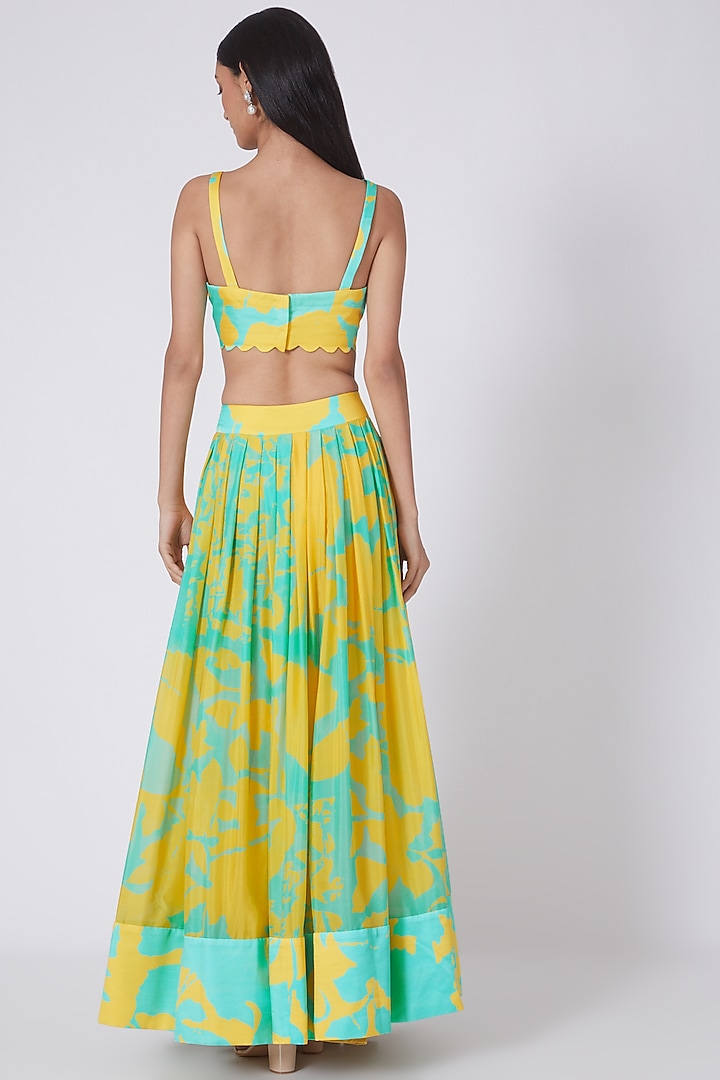 Yellow & Mint Green Digital Printed Skirt Set by Dev R Nil at Pernia's Pop Up Shop