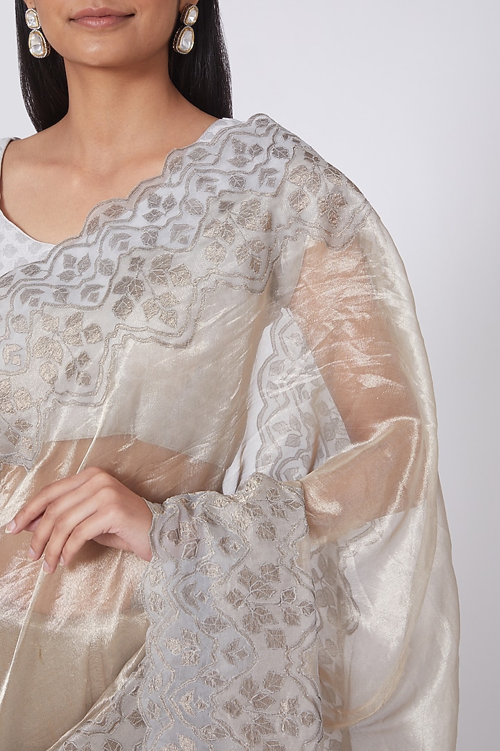 Silver Applique Embroidered Reception Saree Set by Dev R Nil at Pernia's Pop Up Shop