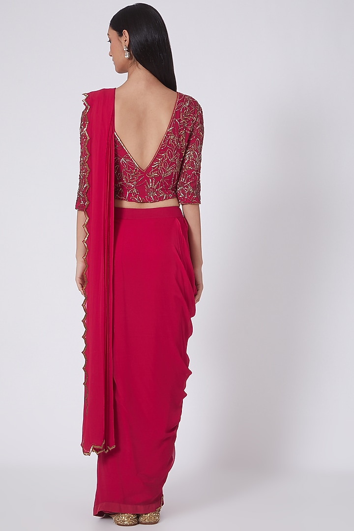 Red Zardosi Embroidered Wedding Saree Set by Dev R Nil at Pernia's Pop Up Shop