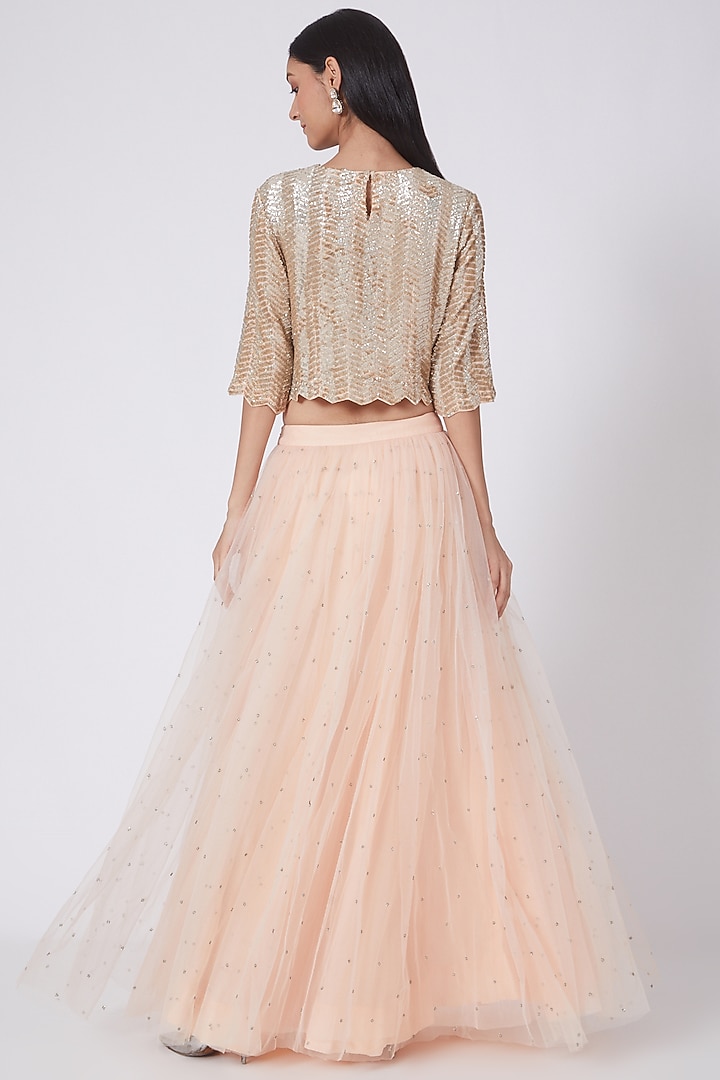Peach Net Gathered Skirt Set by Dev R Nil at Pernia's Pop Up Shop