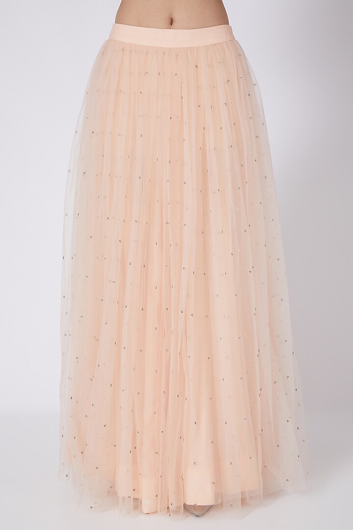 Peach Net Gathered Skirt Set by Dev R Nil at Pernia's Pop Up Shop