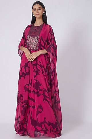Fuchsia & Purple Digital Printed Kaftan by Dev R Nil