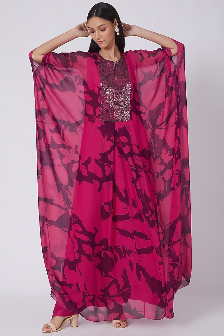 Fuchsia & Purple Digital Printed Kaftan by Dev R Nil at Pernia's Pop Up Shop