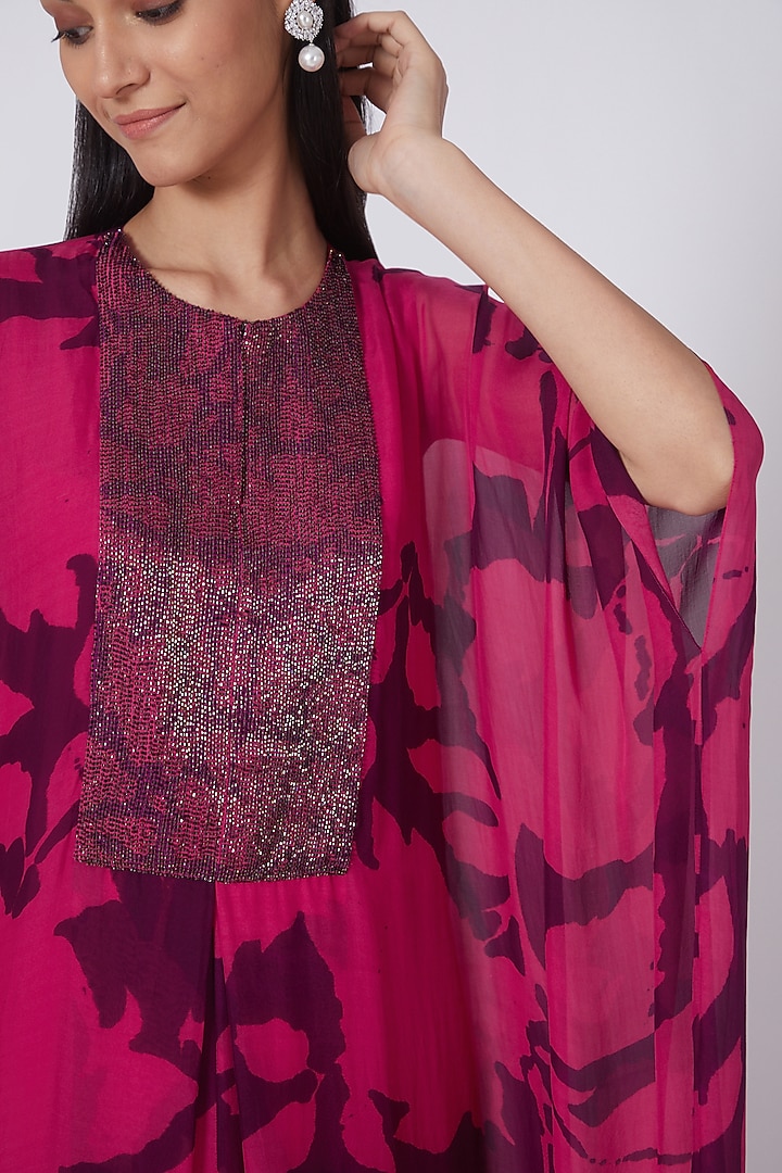 Fuchsia & Purple Digital Printed Kaftan by Dev R Nil at Pernia's Pop Up Shop