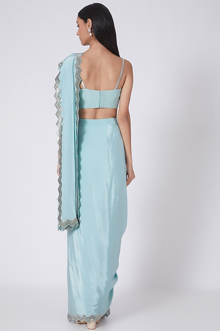 Powder Blue Zardosi Embroidered Wedding Saree Set by Dev R Nil at Pernia's Pop Up Shop