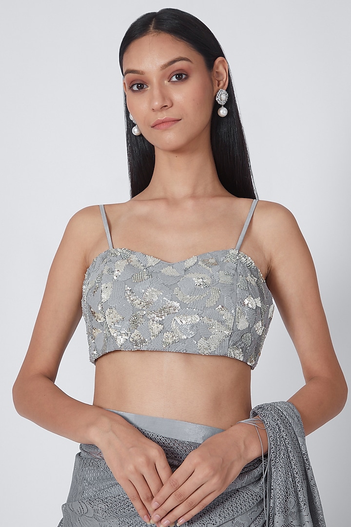 Grey Zardosi Embroidered Wedding Saree Set by Dev R Nil at Pernia's Pop Up Shop