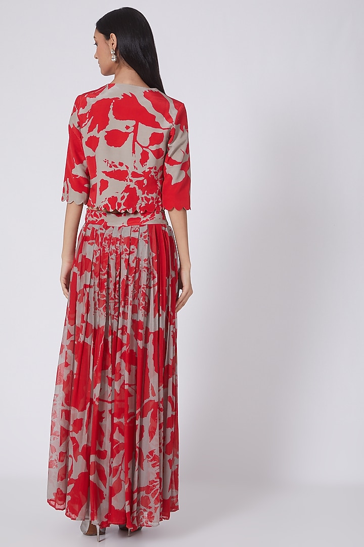 Red & Grey Digital Printed Short Jacket Set by Dev R Nil at Pernia's Pop Up Shop