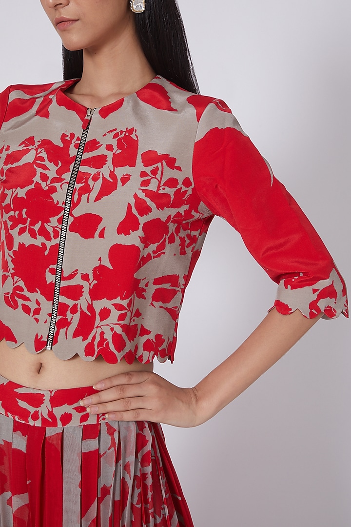 Red & Grey Digital Printed Short Jacket Set by Dev R Nil at Pernia's Pop Up Shop