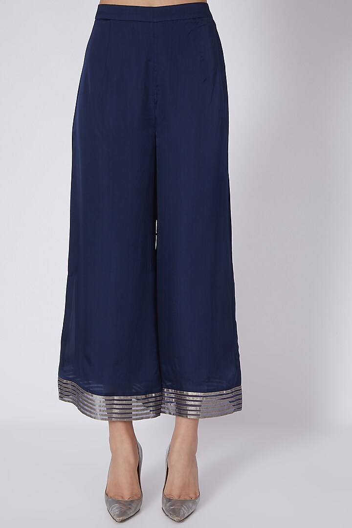 Navy Blue Applique Embroidered Jacket Set by Dev R Nil at Pernia's Pop Up Shop