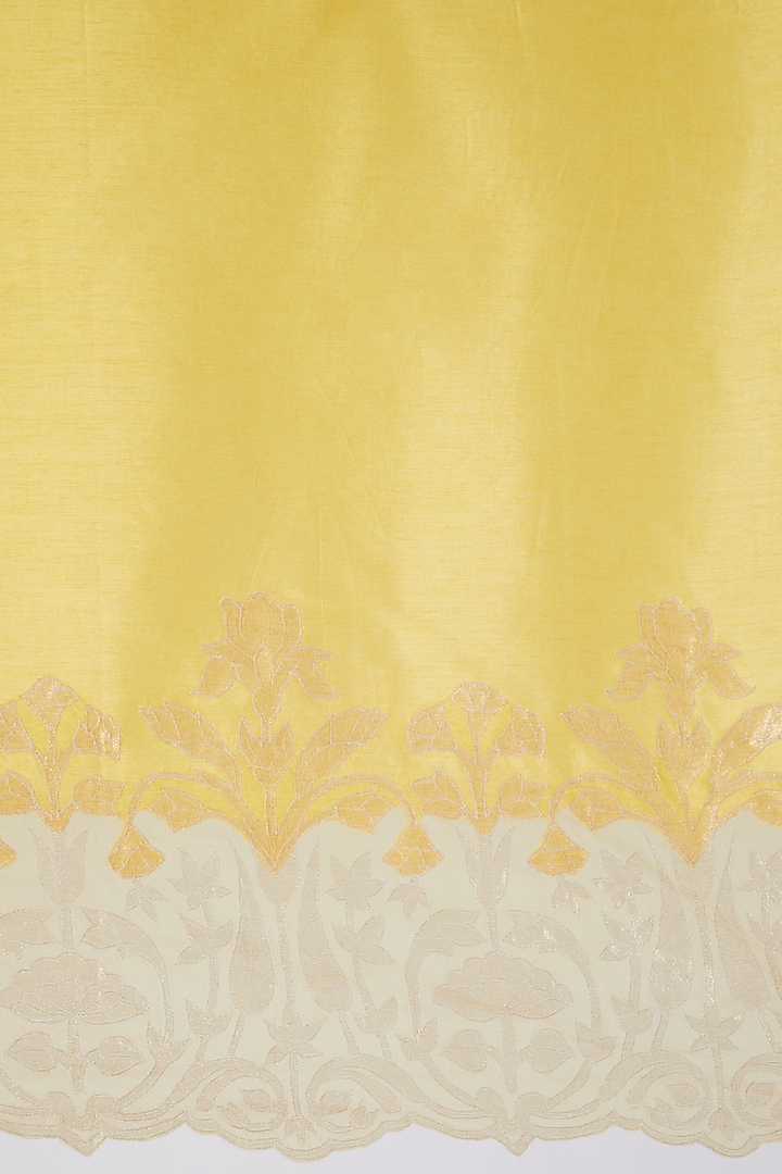 Gold & Yellow Applique Embroidered Reception Saree Set by Dev R Nil at Pernia's Pop Up Shop
