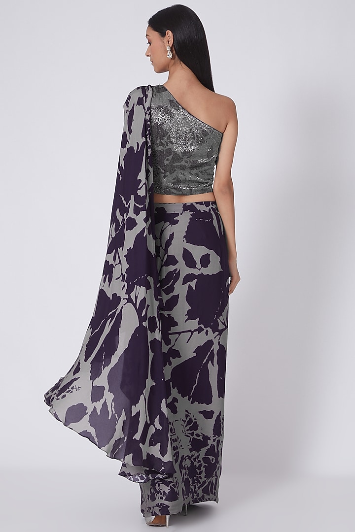 Blue Georgette Digital Printed Wedding Saree by Dev R Nil at Pernia's Pop Up Shop