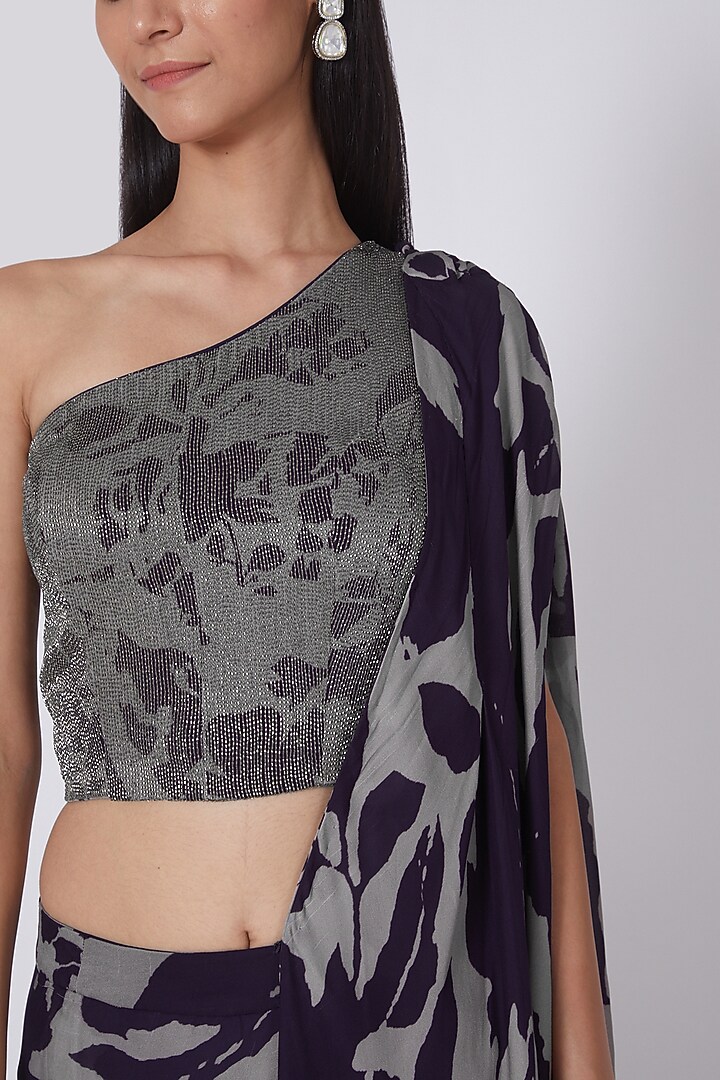 Blue Georgette Digital Printed Wedding Saree by Dev R Nil at Pernia's Pop Up Shop