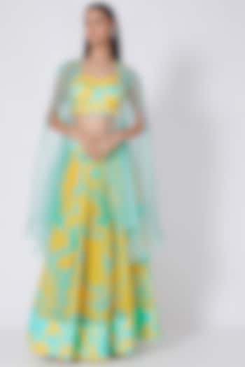 Mint Green & Yellow Digital Printed Skirt Set by Dev R Nil