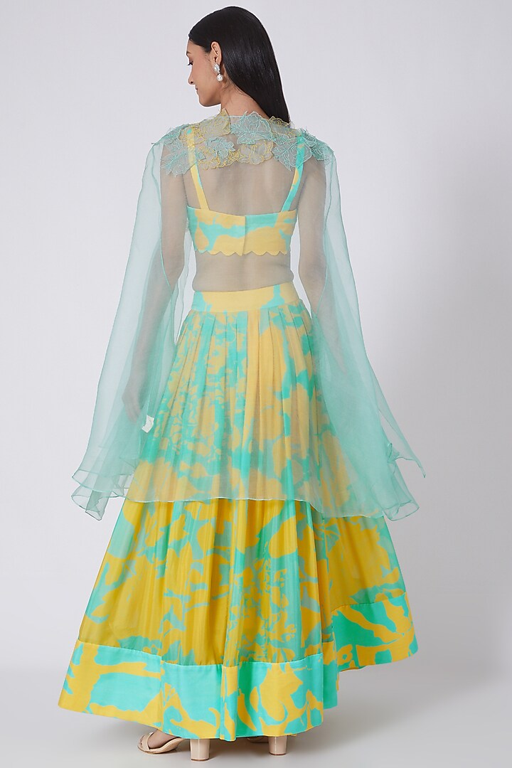 Mint Green & Yellow Digital Printed Skirt Set by Dev R Nil at Pernia's Pop Up Shop