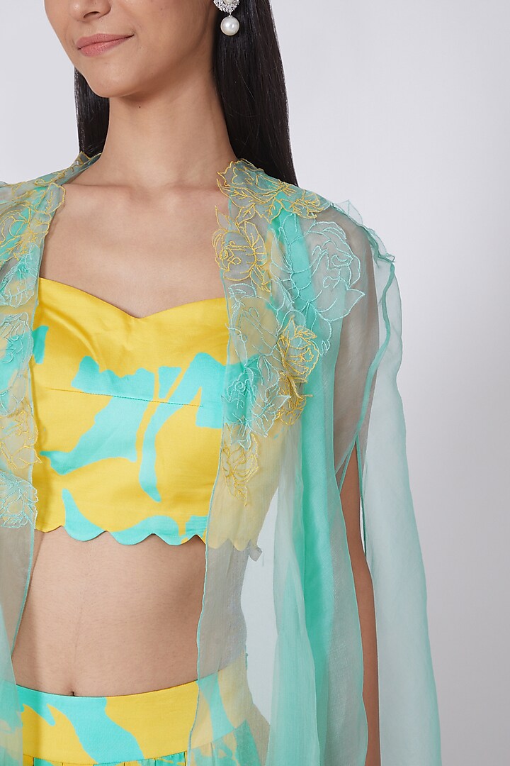 Mint Green & Yellow Digital Printed Skirt Set by Dev R Nil at Pernia's Pop Up Shop
