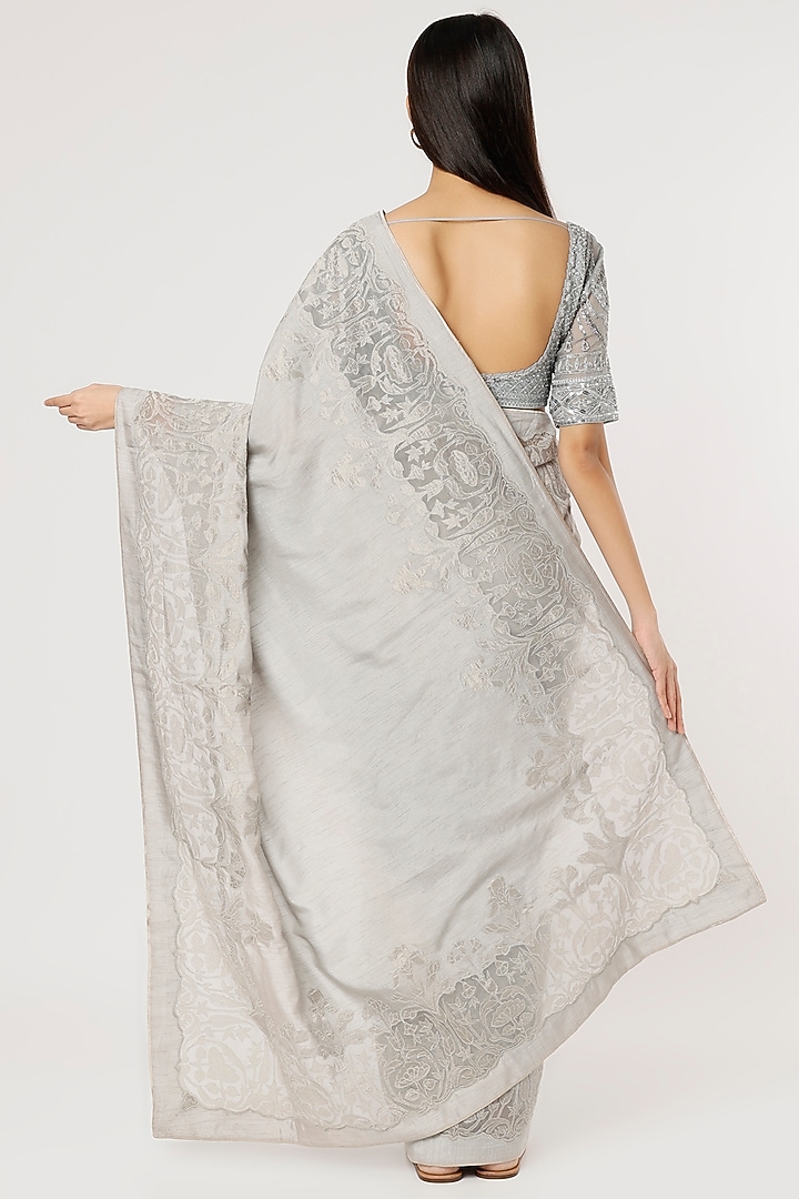 Grey Embroidered Reception Saree by Dev R Nil at Pernia's Pop Up Shop