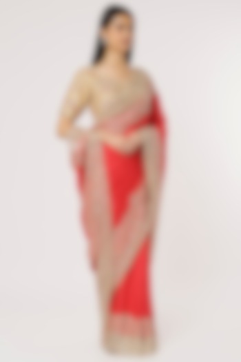 Red Embroidered Saree by Dev R Nil