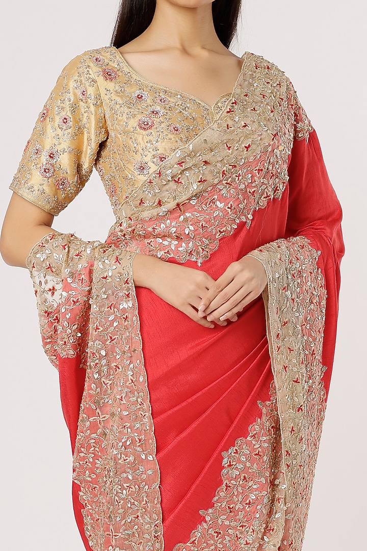 Red Silk Jaal Embroidered Reception Saree by Dev R Nil at Pernia's Pop Up Shop