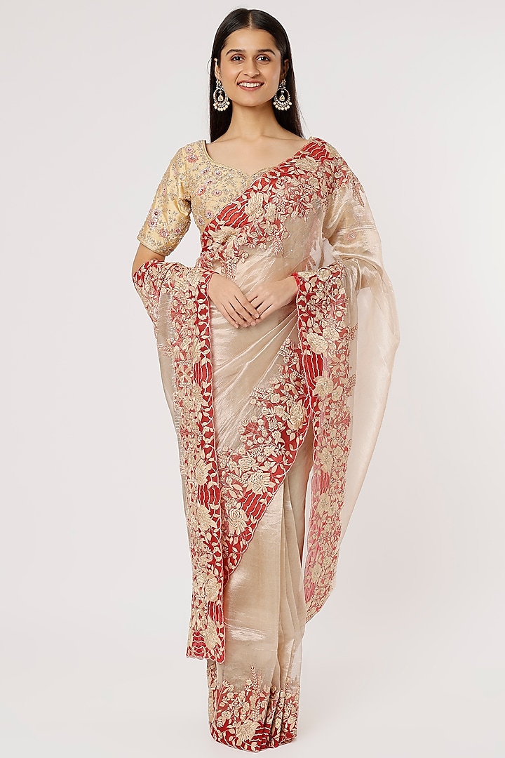 Gold Embroidered Saree by Dev R Nil