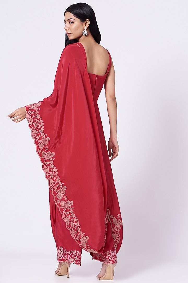 Fiery Red Draped Saree Tunic Set by Dev R Nil at Pernia's Pop Up Shop
