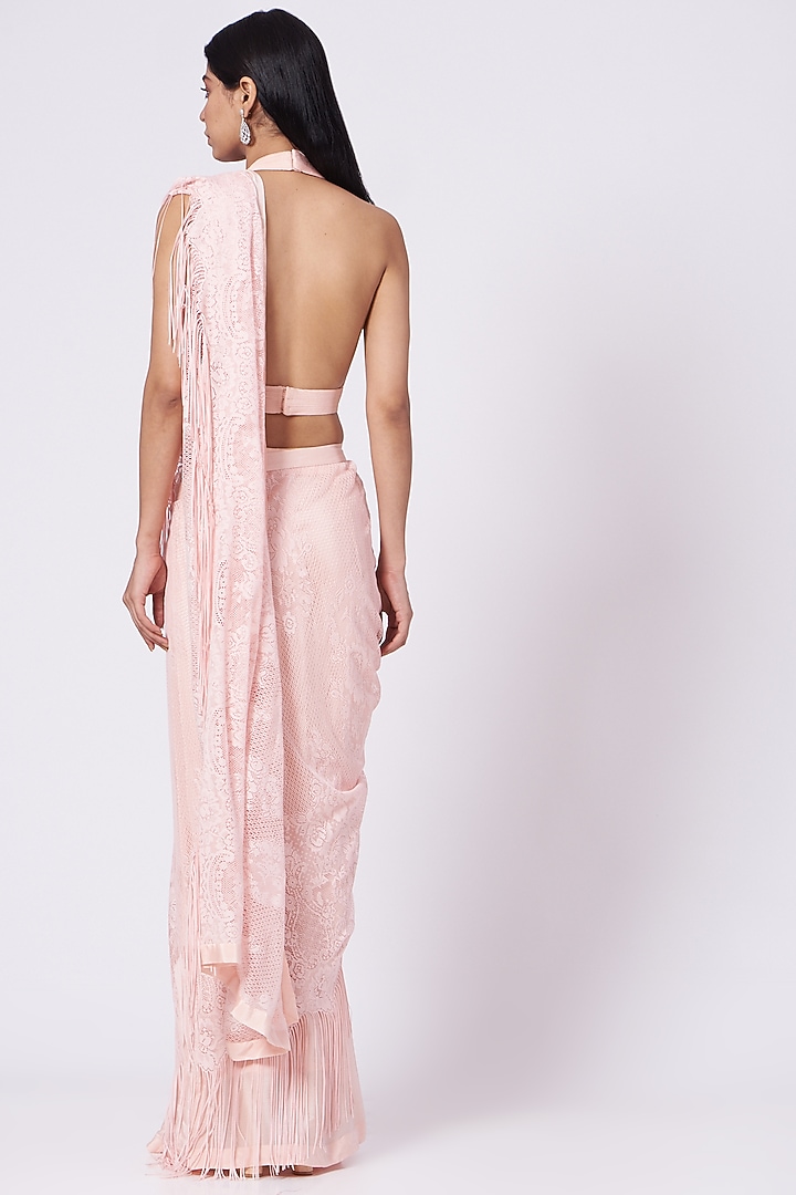 Blush Pink Embroidered & Printed Wedding Saree Set by Dev R Nil at Pernia's Pop Up Shop
