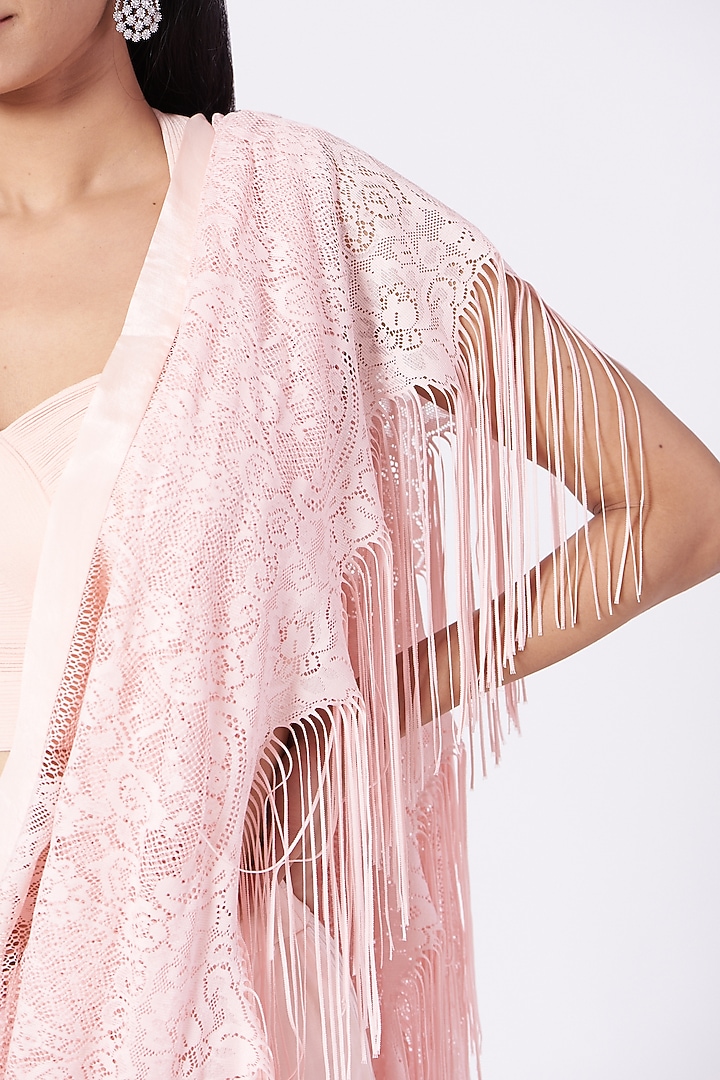 Blush Pink Embroidered & Printed Wedding Saree Set by Dev R Nil at Pernia's Pop Up Shop