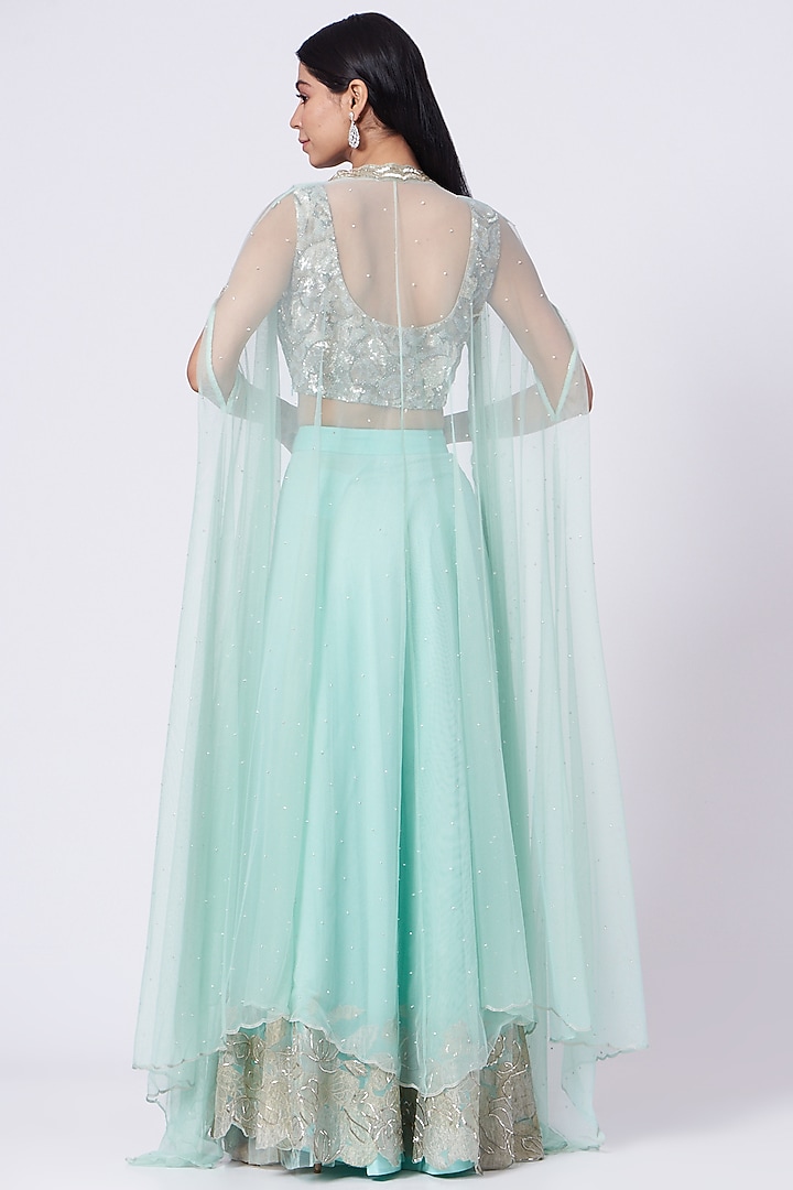 Mint Sequins Embroidered Bridal Lehenga Set by Dev R Nil at Pernia's Pop Up Shop