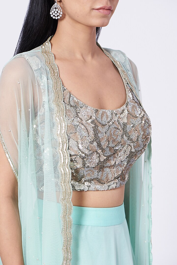 Mint Sequins Embroidered Bridal Lehenga Set by Dev R Nil at Pernia's Pop Up Shop
