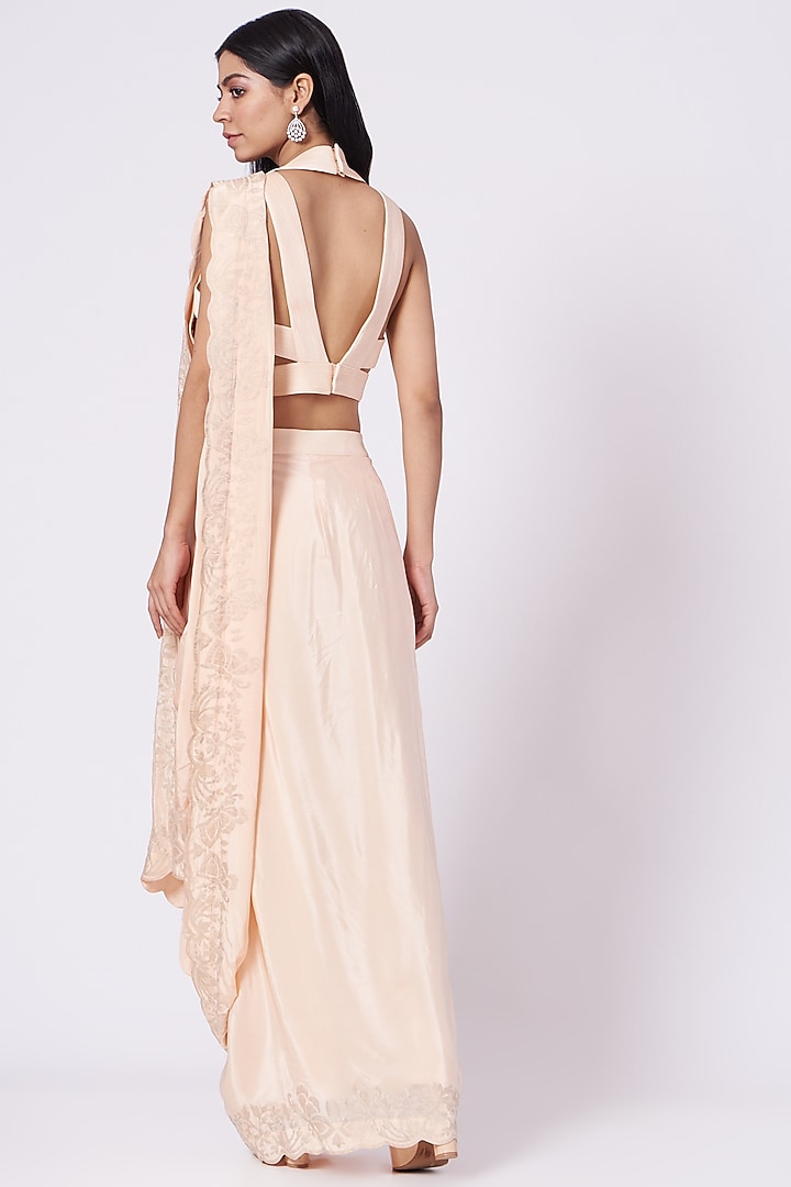 Peach Embroidered Draped Wedding Saree Set by Dev R Nil at Pernia's Pop Up Shop