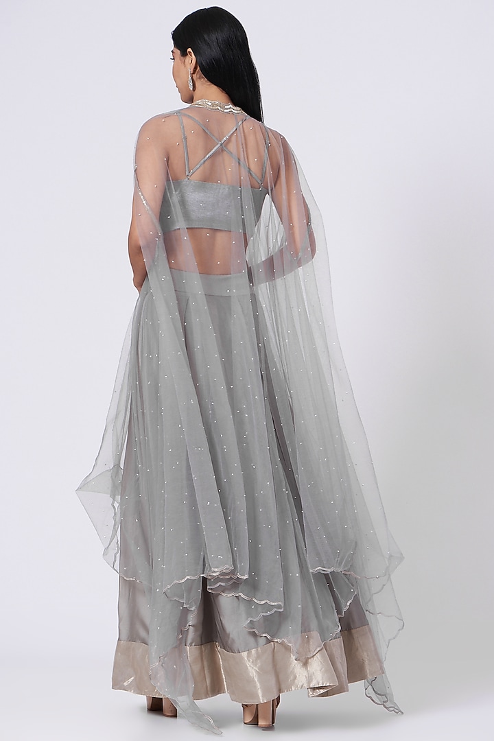 Grey Box-Pleated Wedding Lehenga Set by Dev R Nil at Pernia's Pop Up Shop