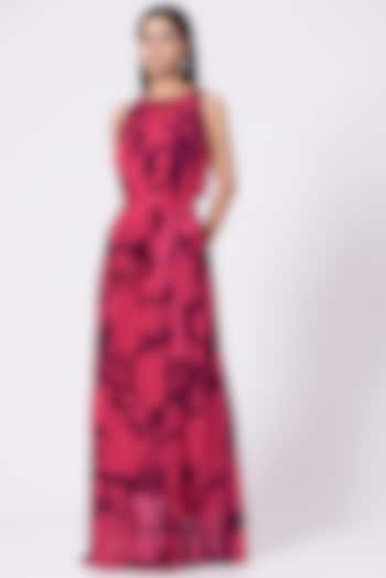 Neon Fuchsia Fossil Printed Maxi Dress by Dev R Nil