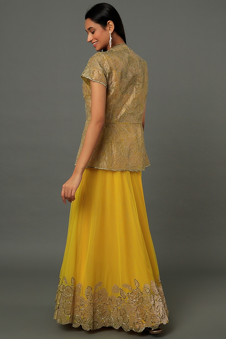 Yellow Appliqued Jacket Set by Dev R Nil at Pernia's Pop Up Shop