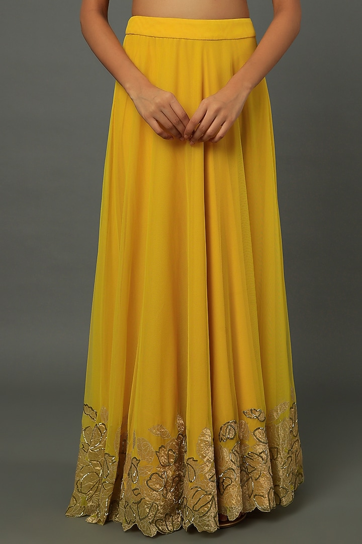 Yellow Appliqued Jacket Set by Dev R Nil at Pernia's Pop Up Shop