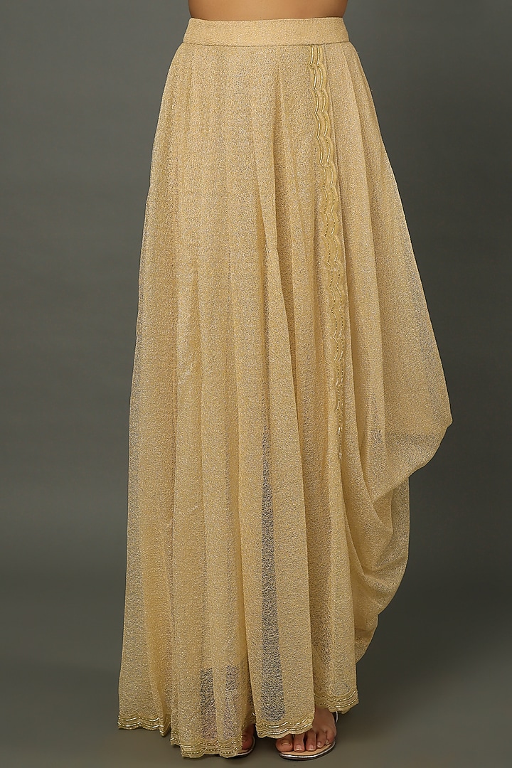 Beige Tulle Draped Skirt Set by Dev R Nil at Pernia's Pop Up Shop