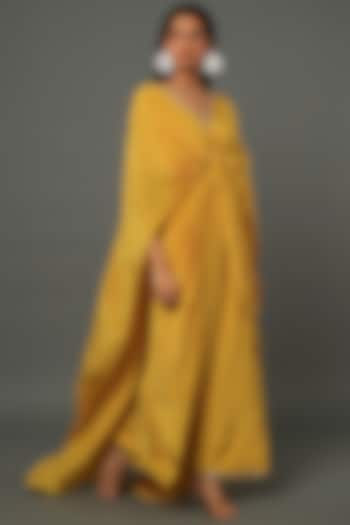 Yellow Crepe Knotted Dress With Pants by Dev R Nil at Pernia's Pop Up Shop