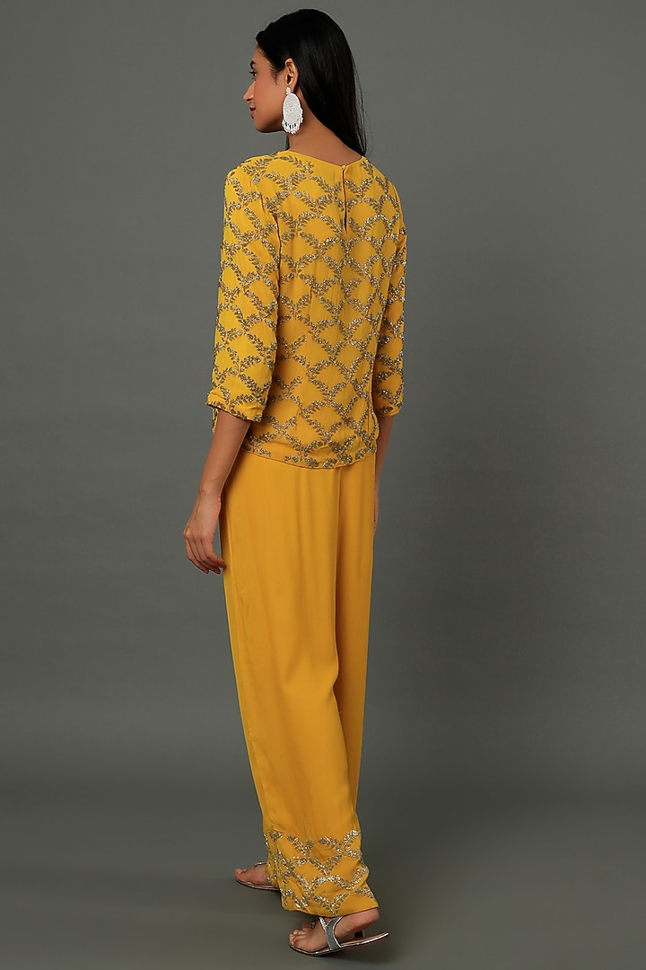 Yellow Embroidered Pant Set by Dev R Nil at Pernia's Pop Up Shop