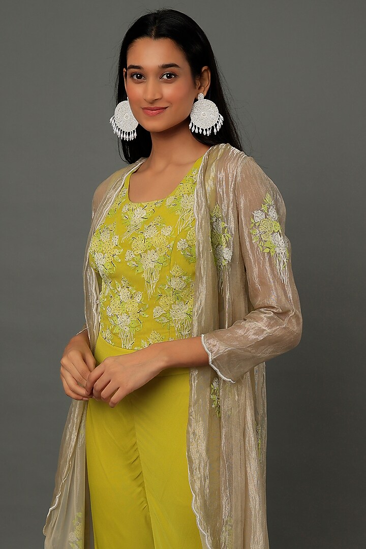 White Embroidered Jacket Set by Dev R Nil at Pernia's Pop Up Shop