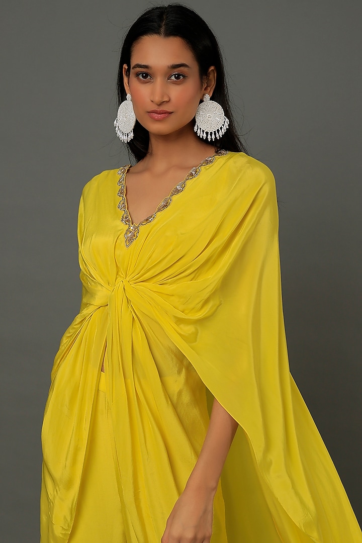 Lime Crepe Knotted Dress With Pants by Dev R Nil at Pernia's Pop Up Shop