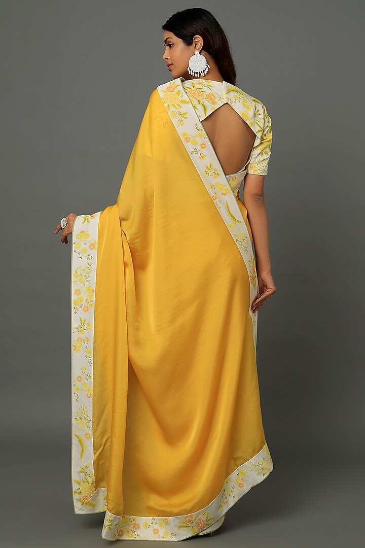 Mustard Hand Painted Wedding Saree Set by Dev R Nil at Pernia's Pop Up Shop