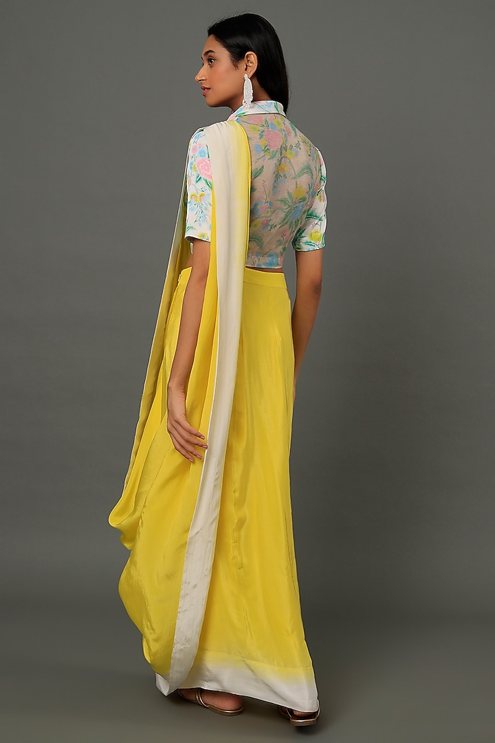 Lime Green Crepe Draped Wedding Saree Set by Dev R Nil at Pernia's Pop Up Shop