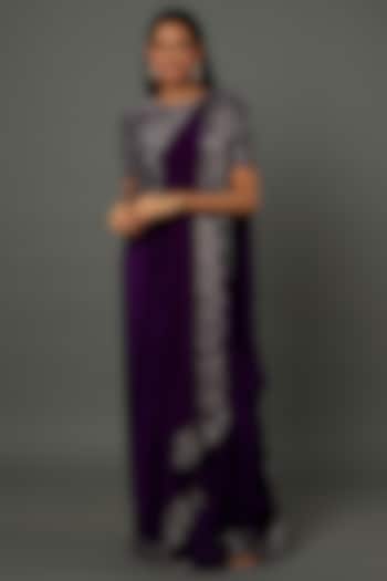 Purple Appliqued Draped Saree Set by Dev R Nil