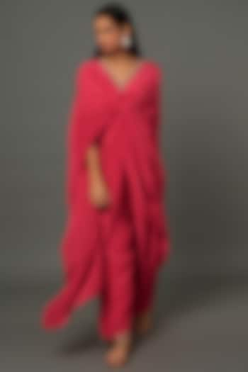 Red Crepe Knotted Dress With Pants by Dev R Nil at Pernia's Pop Up Shop