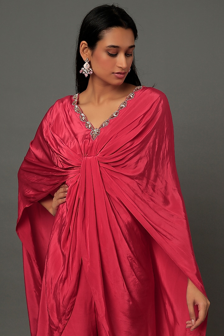 Red Crepe Knotted Dress With Pants by Dev R Nil at Pernia's Pop Up Shop